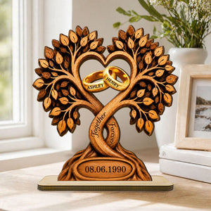 Forever Love Couple Rings In Tree Canopy - Personalized Wooden Plaque