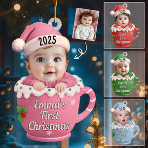 3D Effect Baby Photo First Christmas - Personalized Acrylic Ornament