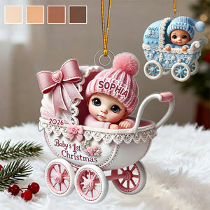 3D Effect Newborn Baby In Carriage Christmas Personalized Ornament