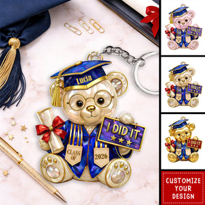 I Did It Class Of Graduation Personalized Bear Keychain