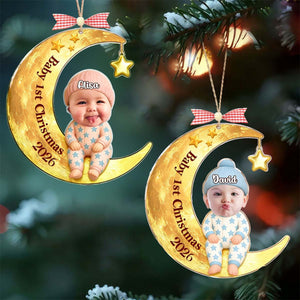 Baby's First Christmas Moon Ornament – Personalized Photo, Name & Year Gift