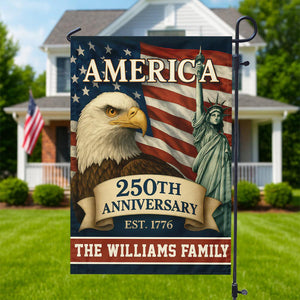 Personalized Family Name Celebrate America 250th Anniversary Garden Flag