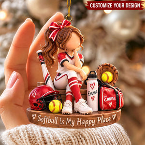 Personalized Softball Girl Ornament, Custom Christmas Team Keepsake
