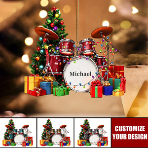 Personalized Name Drum Ornament, Xmas Ornament for Music Lovers