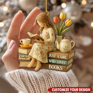 Personalized Just A Girl Who Loves Books Ornament, Gift For Book Lover