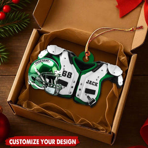 Personalized American Football Ornament 2026, Custom Shoulder Pads and Helmet Keepsake