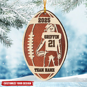 Personalized Football Player Wood Christmas Ornament