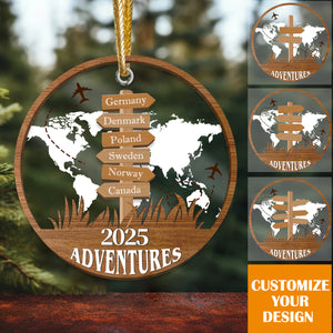 Personalized Travel Adventure Ornament, Custom Traveling Destination Ornament