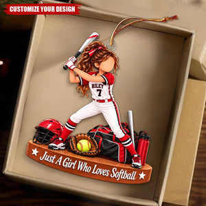 Personalized Softball Girl Ornament, Custom Name Player Christmas Gift