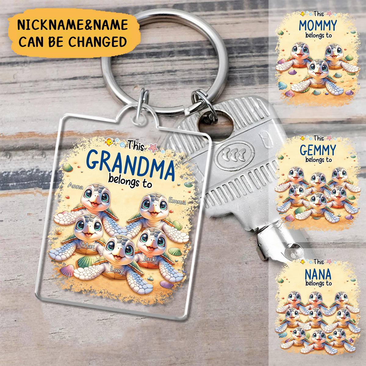 This Grandma belongs to Cute Ocean Turtles Personalized Keychain
