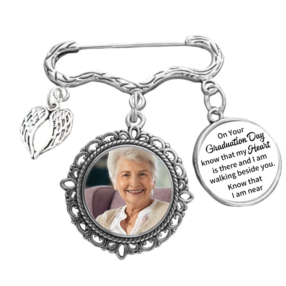 Personalized Memorial Graduation Photo Pin With Wings