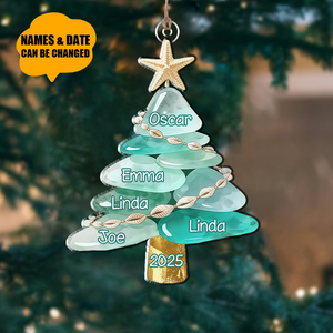 Personalized Sea Glass Family Tree Christmas Ornament
