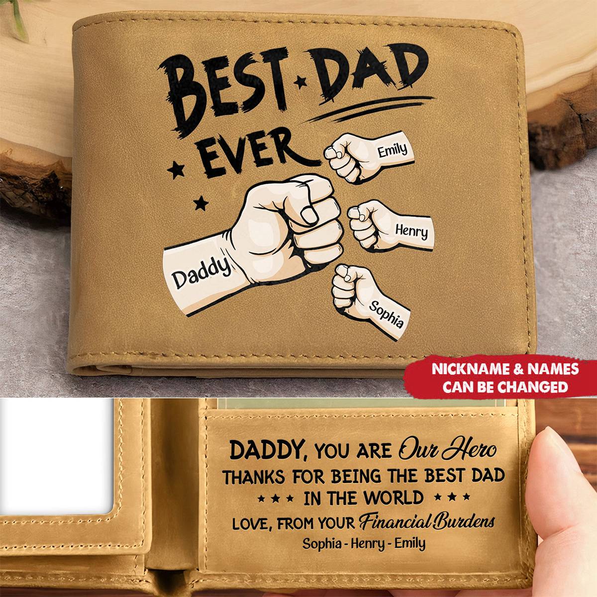 Best Dad Ever New Version - Personalized Leather Wallet