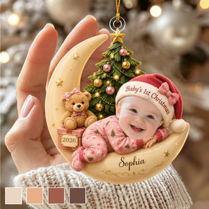 Baby First Christmas Sleep On The Moon - Personalized Newborn Acrylic Ornament