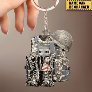 Military Uniform - Boots & Hat - Personalized Flat Acrylic Keychain