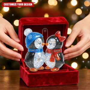Christmas Penguins Couple Crystal Personalized Acrylic Ornament
