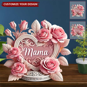 Pink Roses Heart - Personalized Mother Custom Shaped Acrylic Plaque