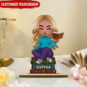 Book Lover - Book Worm - Personalized Standing Wooden Plaque