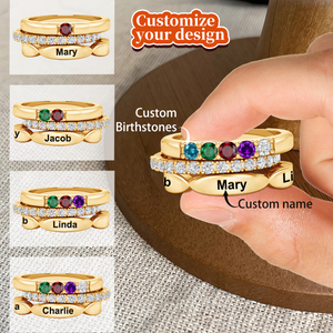 Personalized Custom Name Birthstone Stacking Ring Gifts for Her
