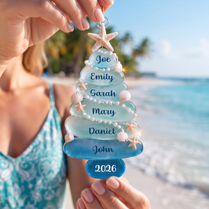 Personalized Sea Glass Tree 2026 Acrylic Ornament, Custom Beach Christmas Gift