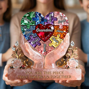 Personalized Puzzle Heart Acrylic Plaque - Gift For Grandma/Mom
