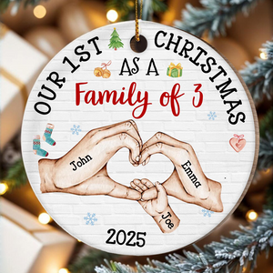 Our First Christmas As A Family Circle Personalized Wooden Ornament