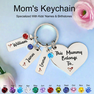 Personalized Engraved Birthstone Keychain, Gift for Mom Grandma