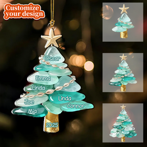 Personalized Sea Glass Family Tree Christmas Ornament