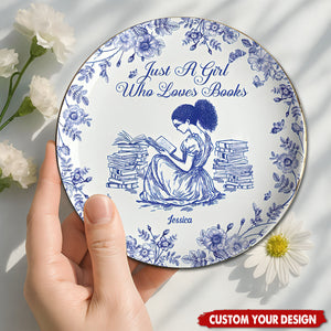A Girl Who Loves Books Chinoiserie Toile De Jouy - Personalized Jewelry Dish