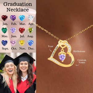 Personalized Graduation Cap Birthstone Heart Necklace