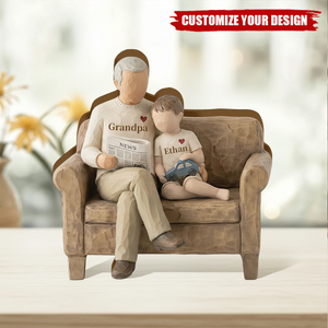 Personalized Grandpa and Grandchild 2D FLAT Wooden Block