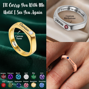 Forever In My Heart - Personalized Birthstone Memorial Engraved Ring