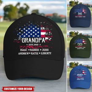 Custom Papa With Grandkids American Flag Cap For Father's Day