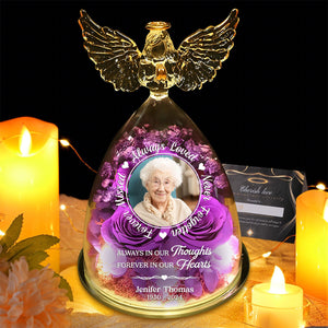 Always In Our Thought - Personalized Photo Angel Dome With Preserved Flowers