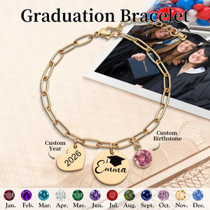 Class of 2026, Custom Graduation Bracelet with Name & Birthstone
