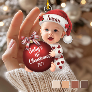 3D Effect Cute Baby Beside Christmas Bauble, Baby's 1st Christmas Personalized Ornament