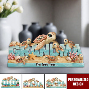 Mama Turtle - Personalized Mother Custom Shaped Acrylic Plaque