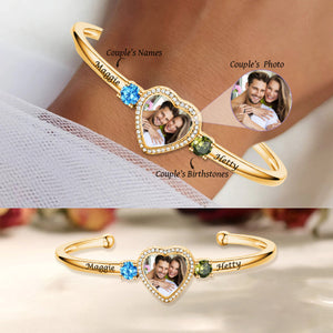 Together Forever -Personalized Couple Heart Photo Birthstone Bracelet