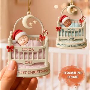 Baby's First Christmas Ornament , Baby On Cradle Keepsake