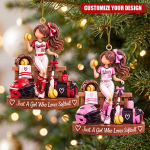 Custom Softball Girl Ornament, Custom Name & Number Softball Player Gifts