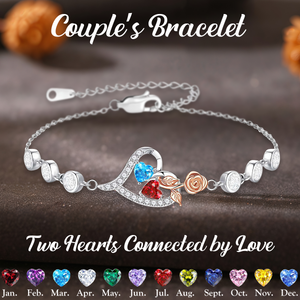 Together Forever - Personalized Two Heart Couple Birthstone Bracelet
