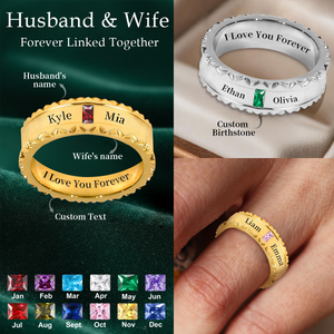 I Love You, Personalized Couple Birthstone Universal Ring