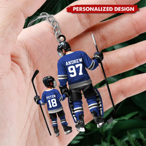 Custom Name And Number Dad And Son Ice Hockey Personalized Keychain
