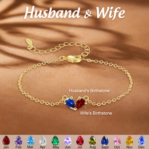 Custom Double Birthstone Heart Bracelet,Gift for Her