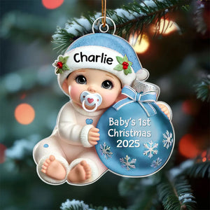 Baby Beside Christmas Bauble 3D Effect Baby's First Christmas Personalized Ornament