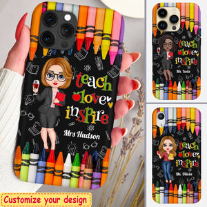 Colorful Crayon Teach Love Inspire Cute Pretty Doll Teacher Dark Background Personalized Phone case