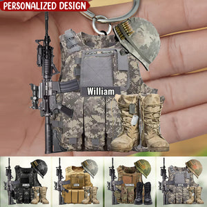 Personalized Military Uniform Acrylic Keychain - Gift For Veterans Soldier