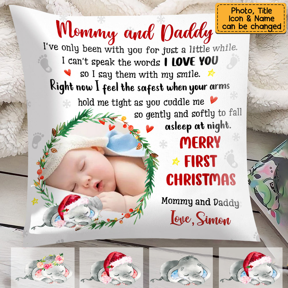 Mommy And Daddy First Christmas Photo Pillow
