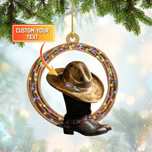 Cowboy Boots And Hat, Cowboy Christmas - Personalized Christmas Acrylic Ornament