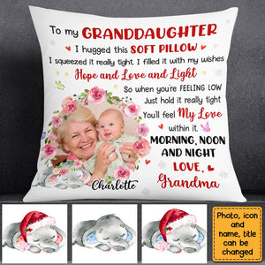 To My Granddaughter Elephant Photo Pillow - Personalized Pillow